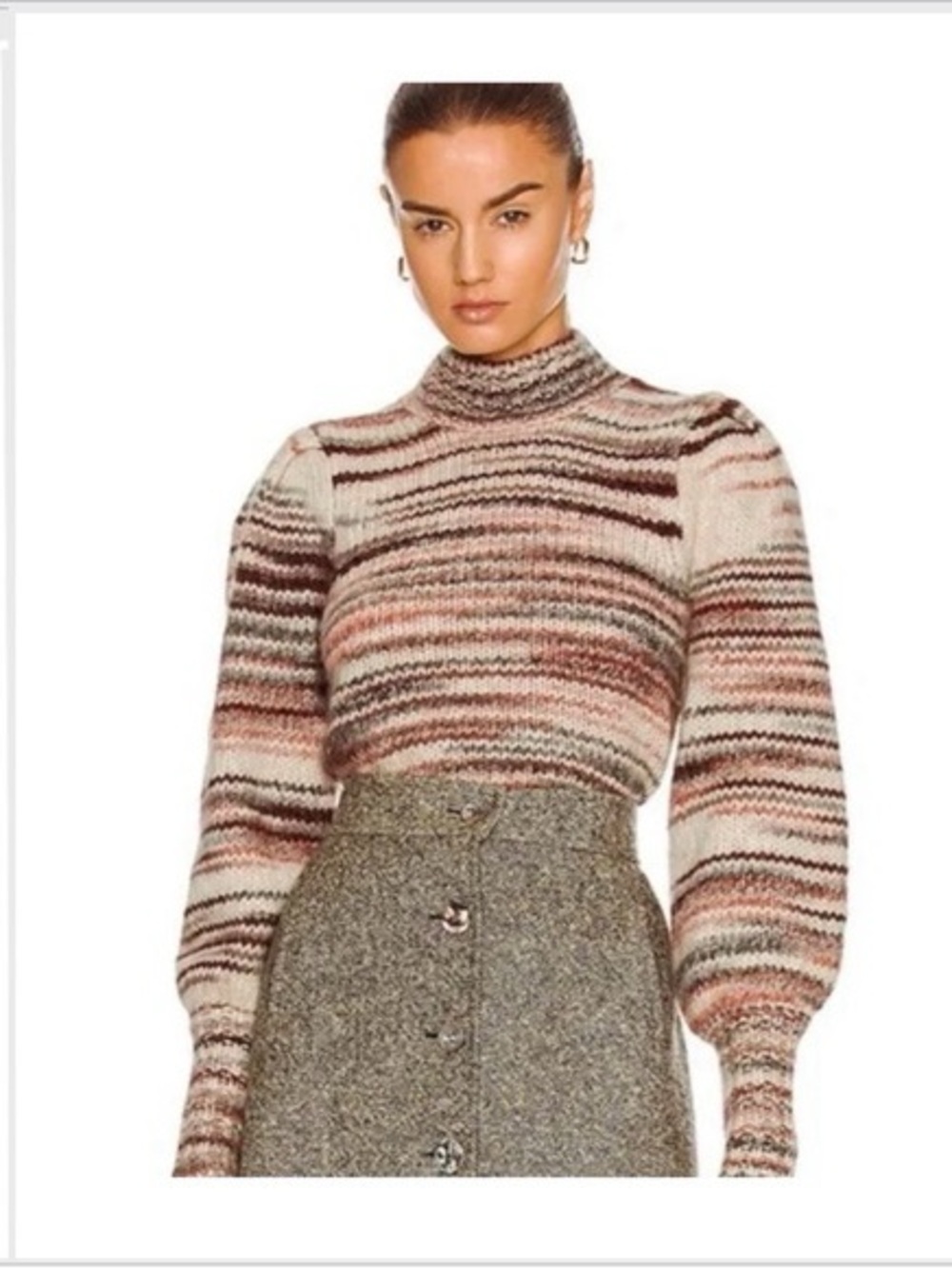 Veronica Beard Striped Mock/Turtleneck Sweater in Brown, Cream & Pink Tones